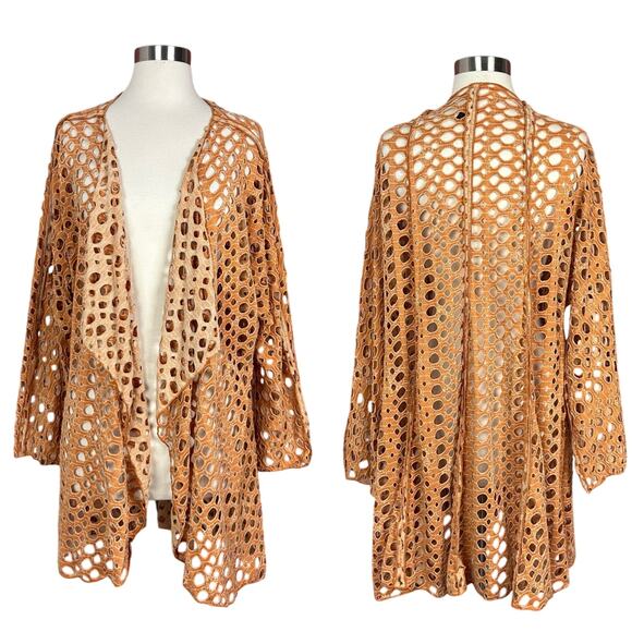 IC by Connie K Orange Open Weave Knit Topper Kimono Cardigan Size XL - Picture 1 of 7